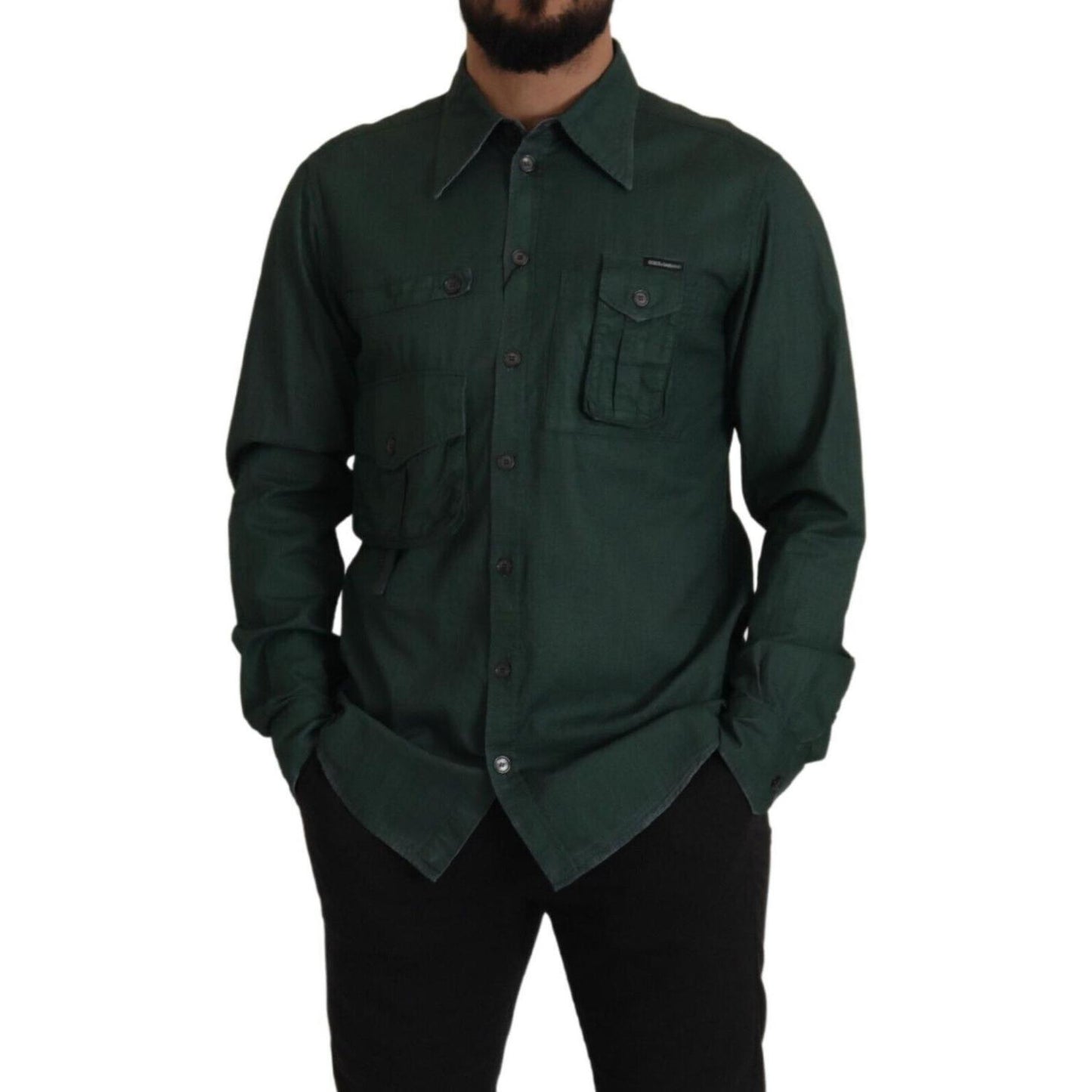 Dolce & Gabbana Dark Green Button Down Long Sleeves Shirt Dolce & Gabbana
