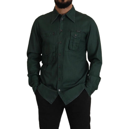 Dolce & Gabbana Dark Green Button Down Long Sleeves Shirt Dolce & Gabbana