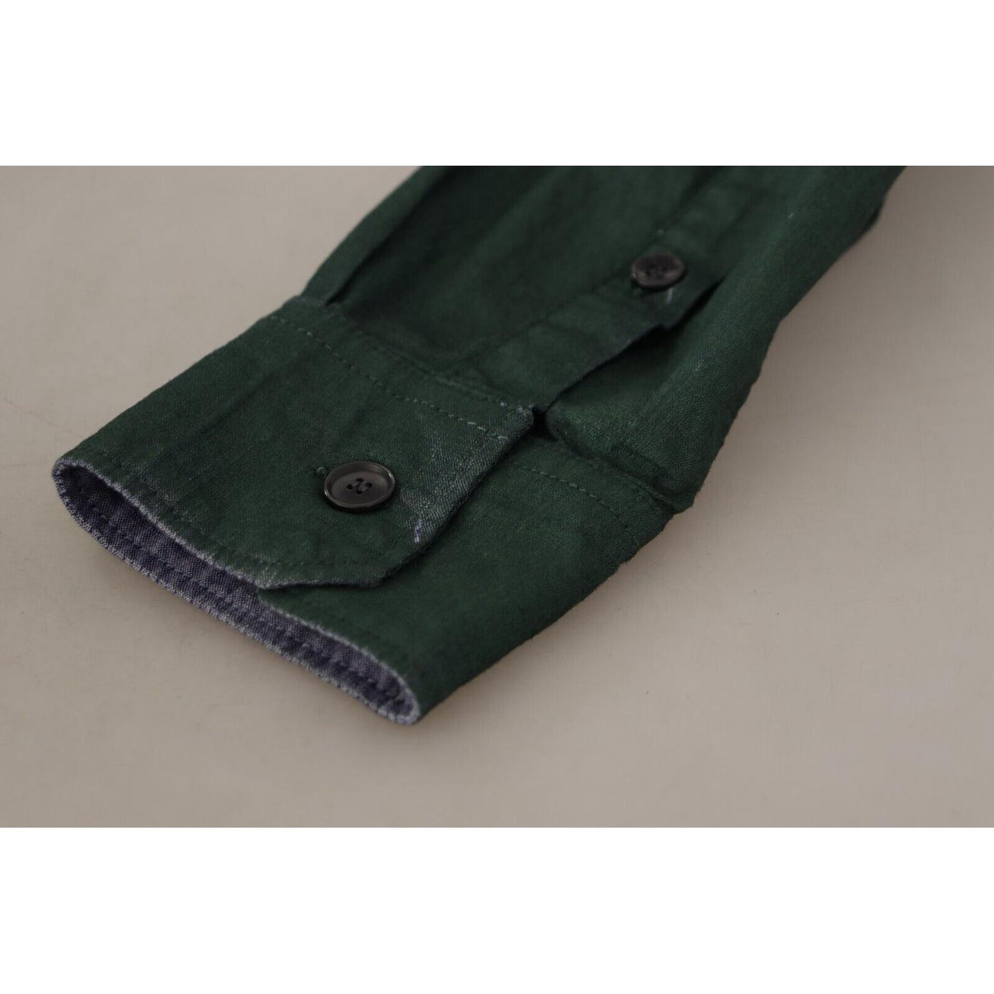 Dolce & Gabbana Dark Green Button Down Long Sleeves Shirt Dolce & Gabbana