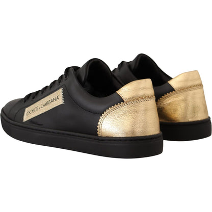 Dolce & Gabbana Black Gold Leather Low Top Sneakers Womens Shoes