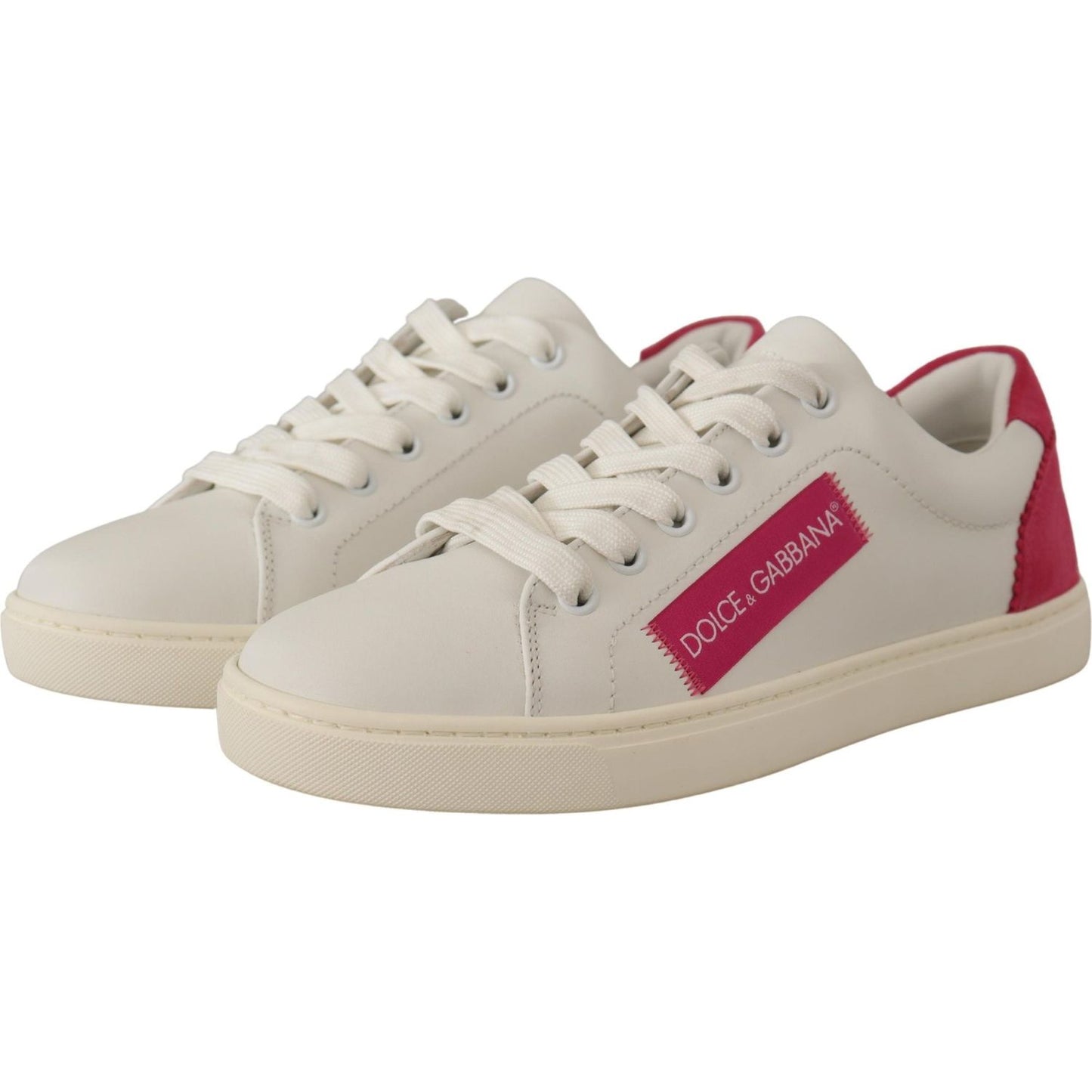 Dolce & Gabbana White Pink Leather Low Top Sneakers Womens Shoes Dolce & Gabbana