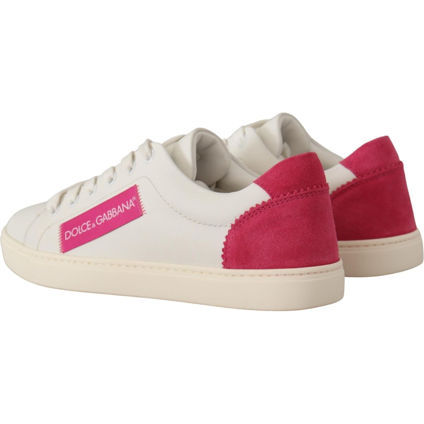 Dolce & Gabbana White Pink Leather Low Top Sneakers Womens Shoes Dolce & Gabbana