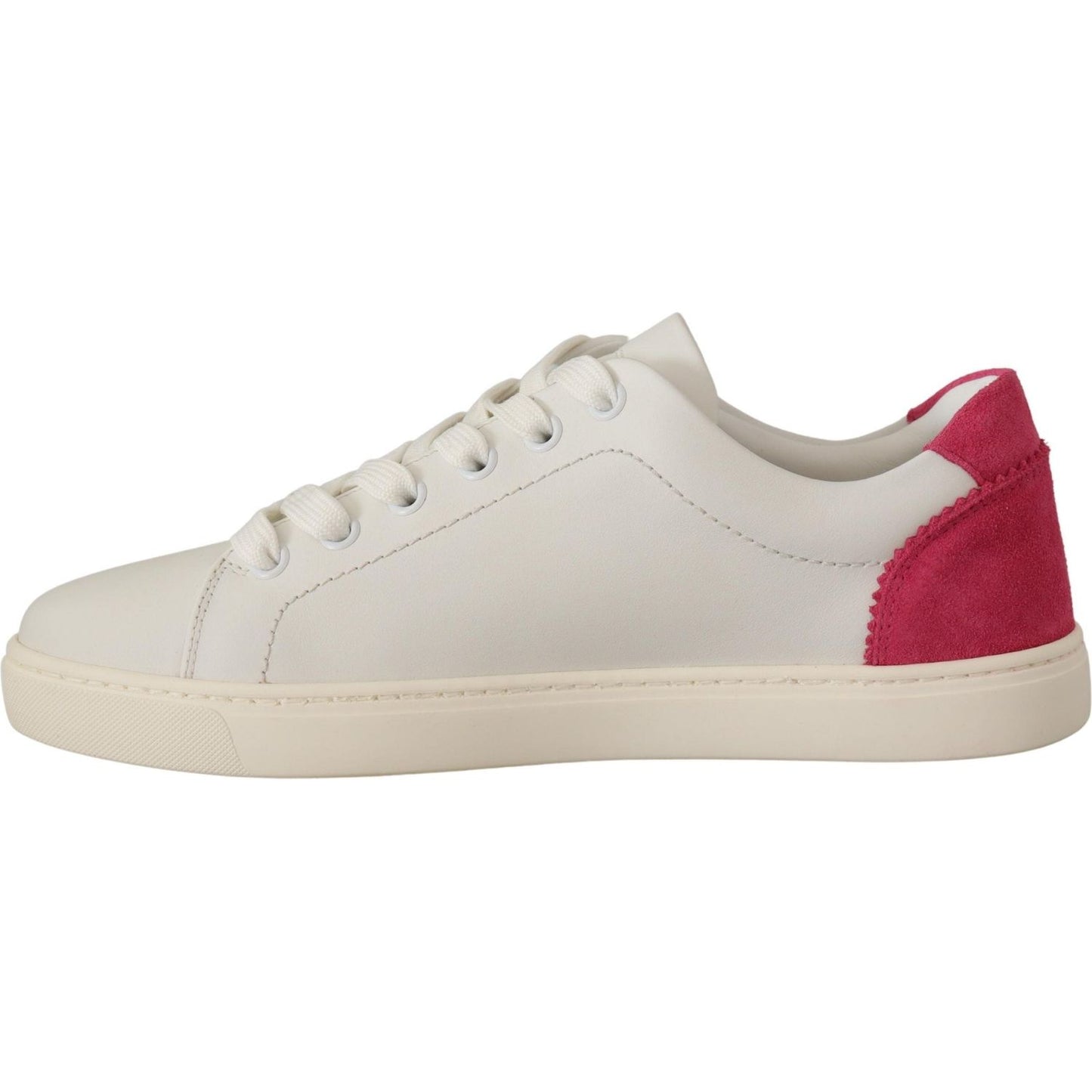Dolce & Gabbana White Pink Leather Low Top Sneakers Womens Shoes Dolce & Gabbana