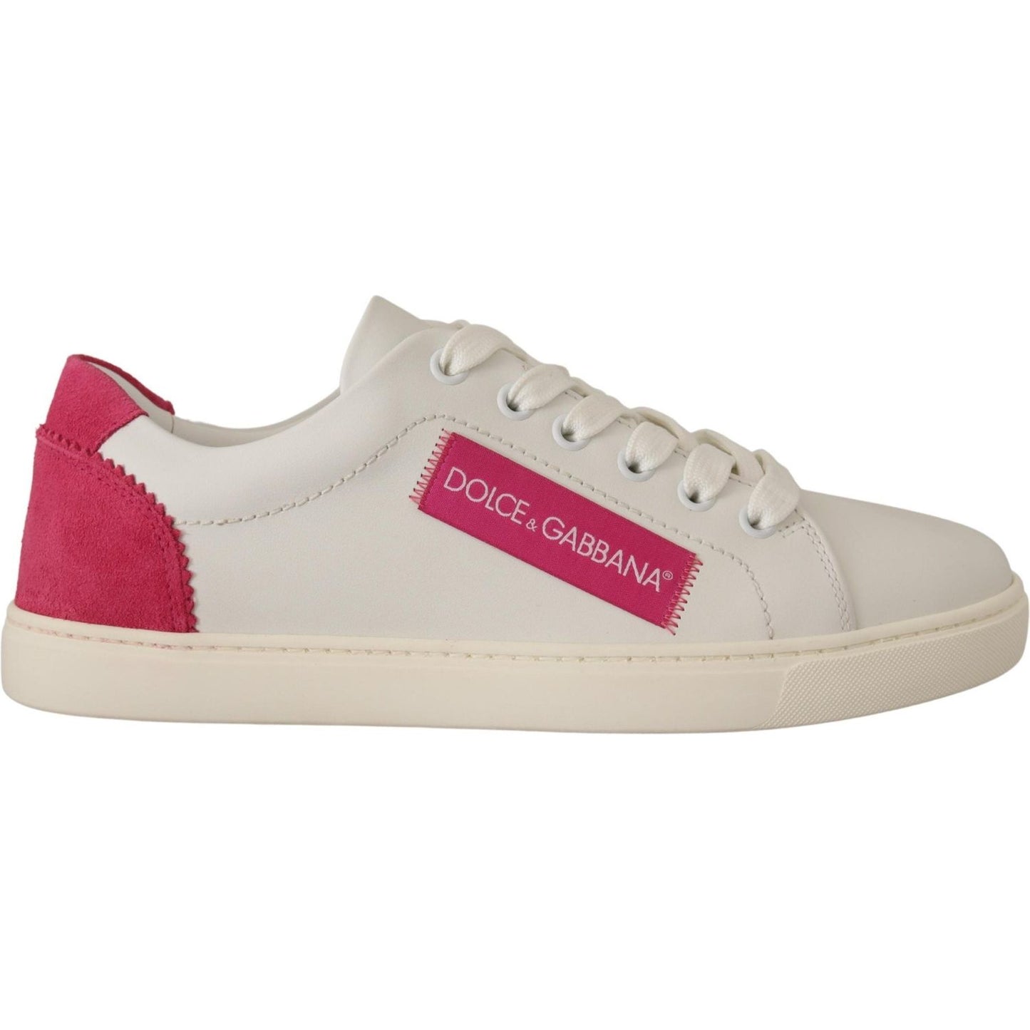 Dolce & Gabbana White Pink Leather Low Top Sneakers Womens Shoes Dolce & Gabbana