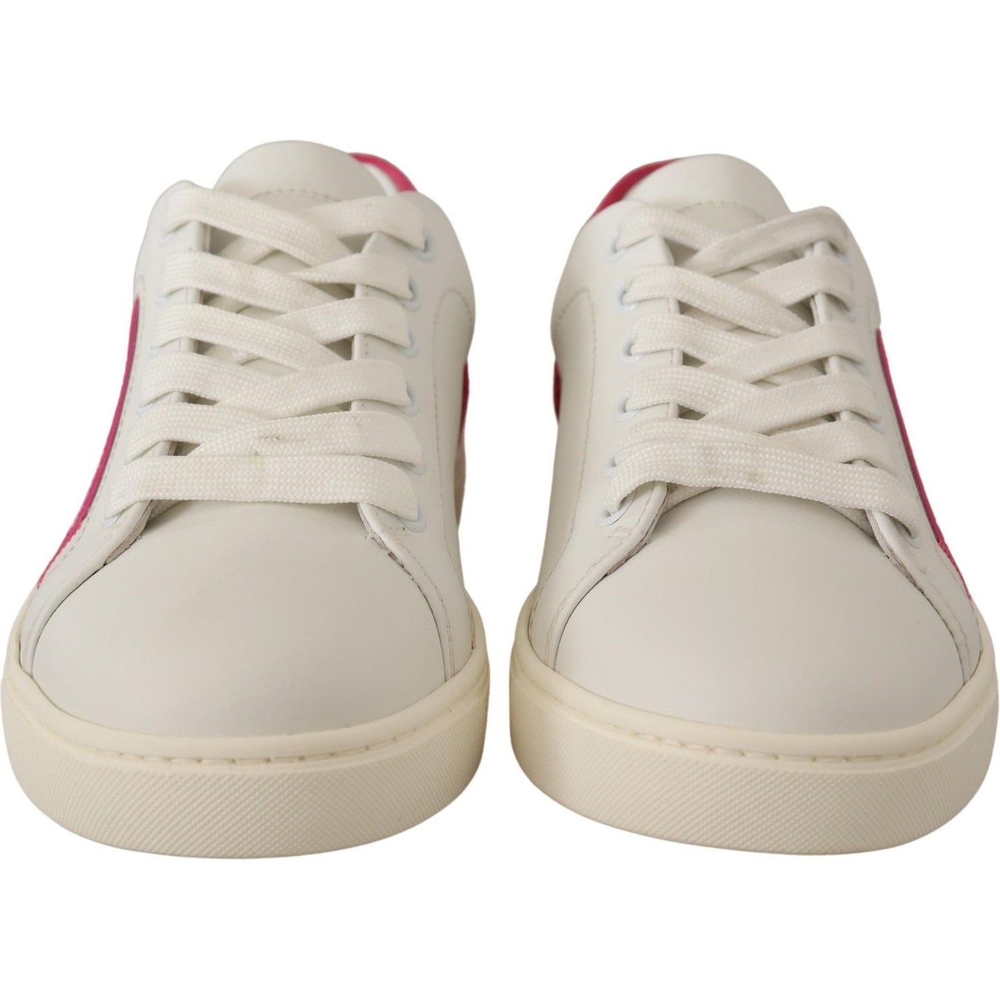 Dolce & Gabbana White Pink Leather Low Top Sneakers Womens Shoes Dolce & Gabbana