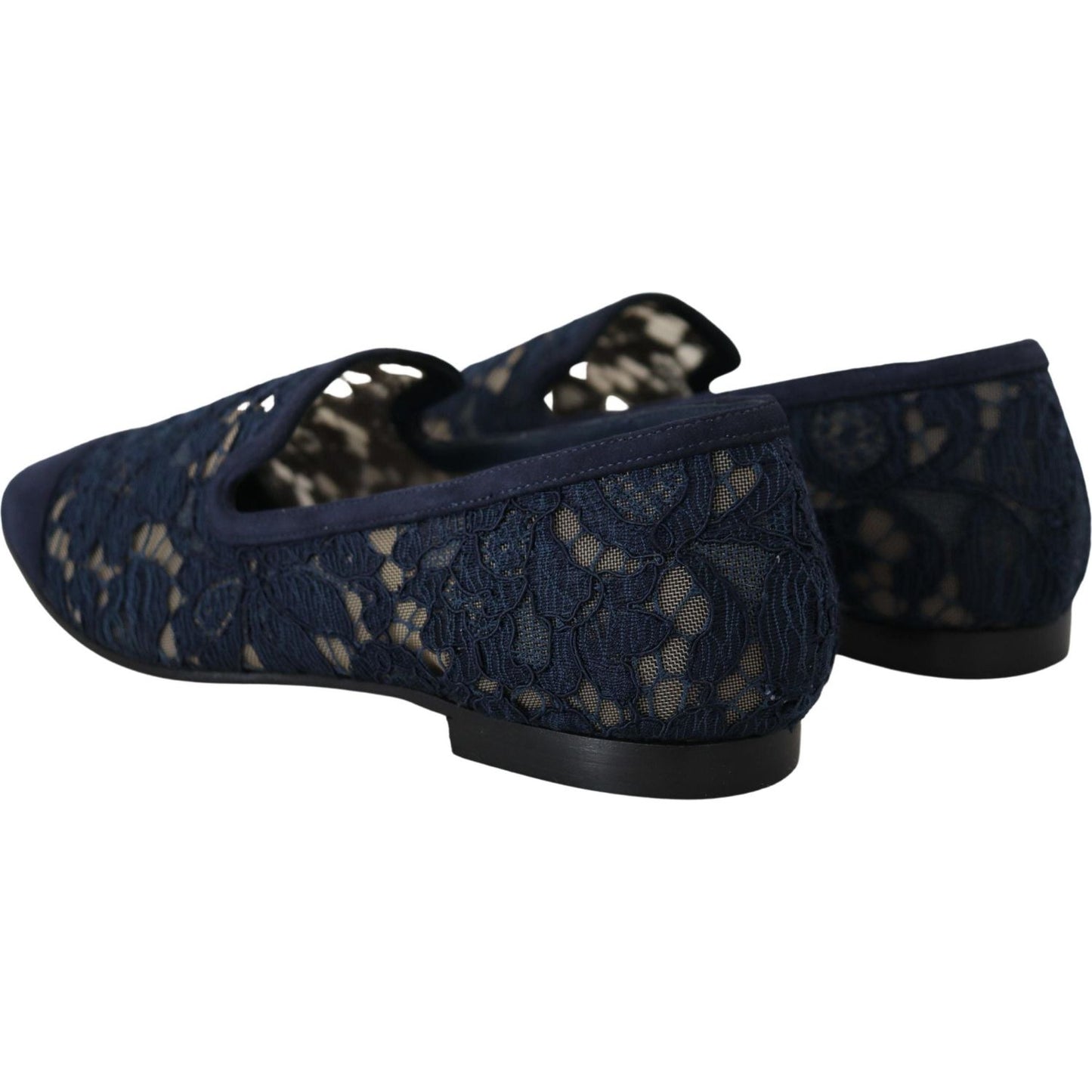 Dolce & Gabbana Blue Floral Lace Slip Ons Loafers Flats Shoes Dolce & Gabbana