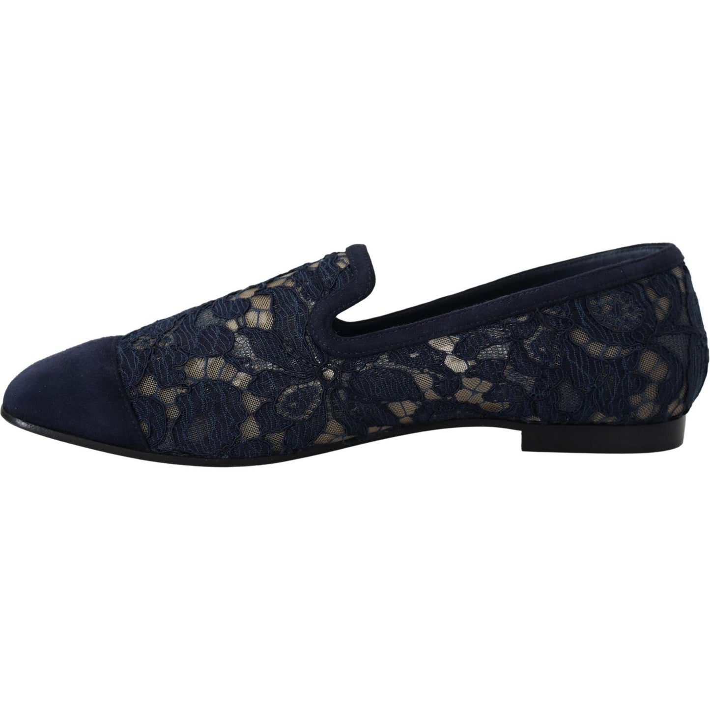 Dolce & Gabbana Blue Floral Lace Slip Ons Loafers Flats Shoes Dolce & Gabbana