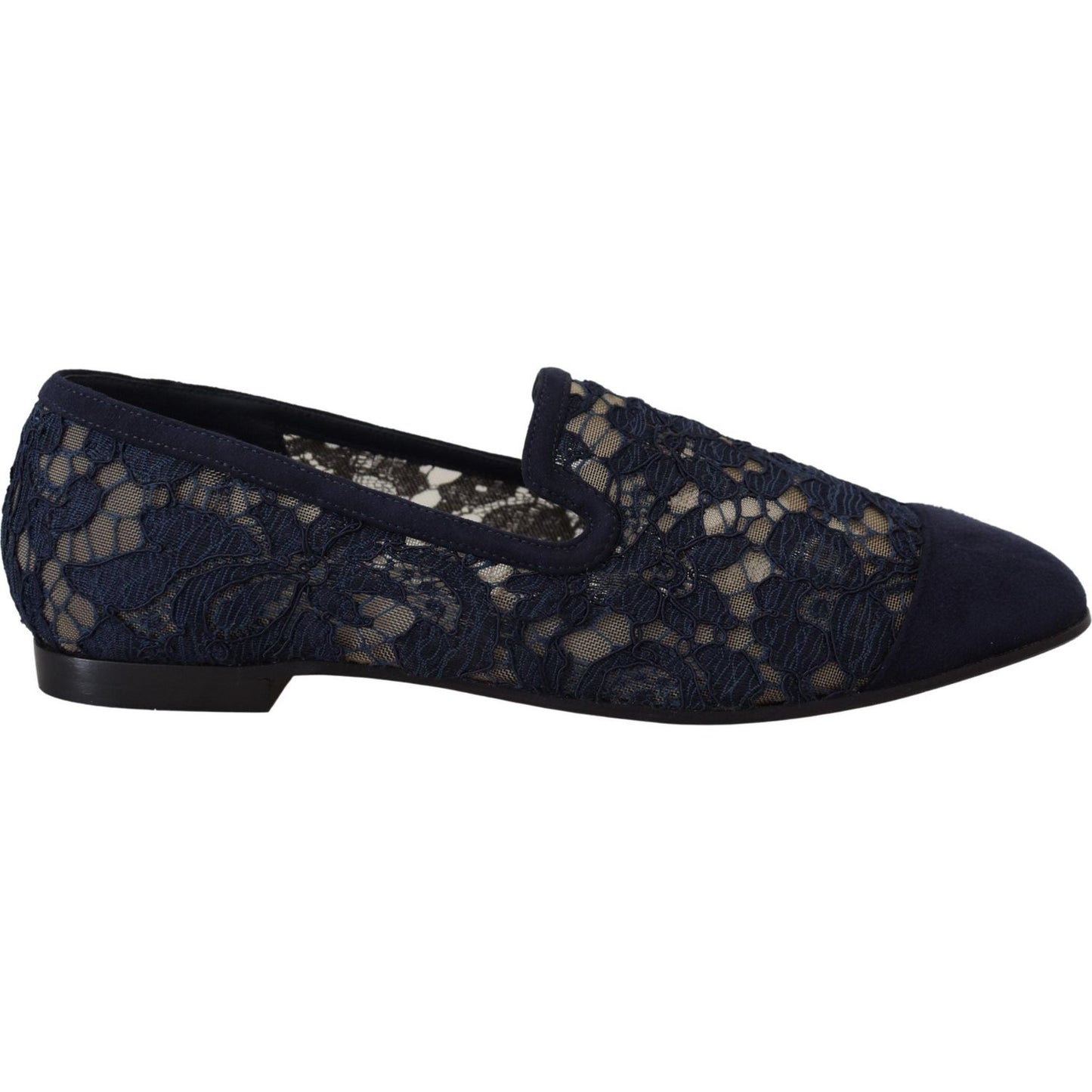 Dolce & Gabbana Blue Floral Lace Slip Ons Loafers Flats Shoes Dolce & Gabbana