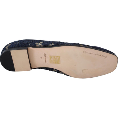 Dolce & Gabbana Blue Floral Lace Slip Ons Loafers Flats Shoes Dolce & Gabbana