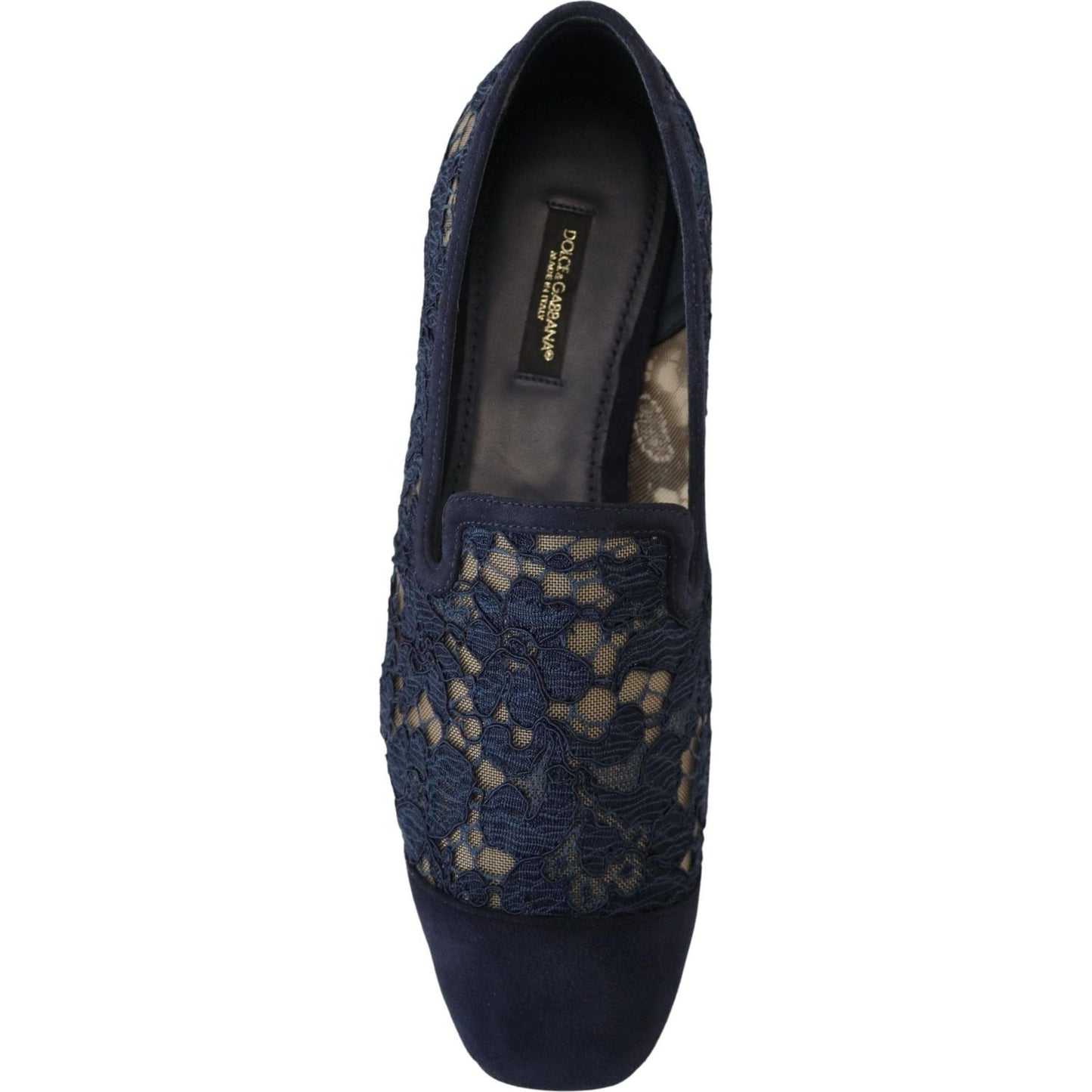 Dolce & Gabbana Blue Floral Lace Slip Ons Loafers Flats Shoes Dolce & Gabbana