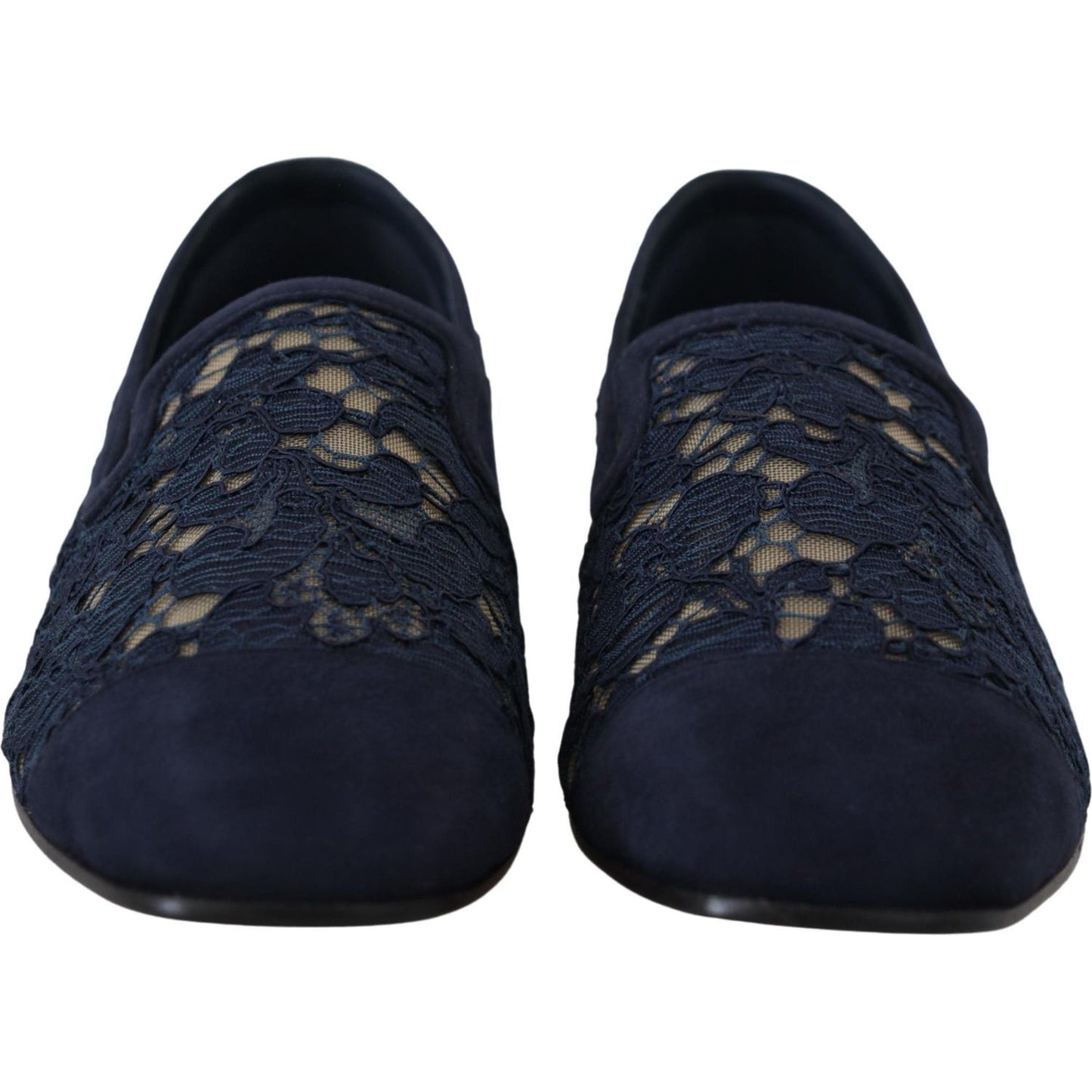 Dolce & Gabbana Blue Floral Lace Slip Ons Loafers Flats Shoes Dolce & Gabbana