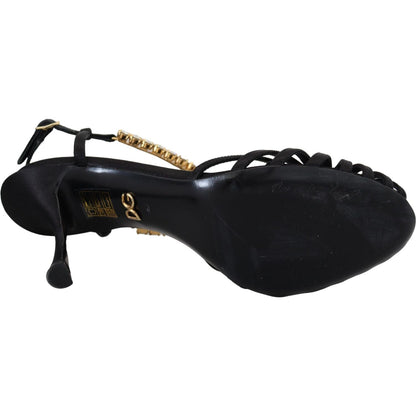 Dolce & Gabbana Black Satin Clear Crystal T-strap Sandal Shoes Dolce & Gabbana
