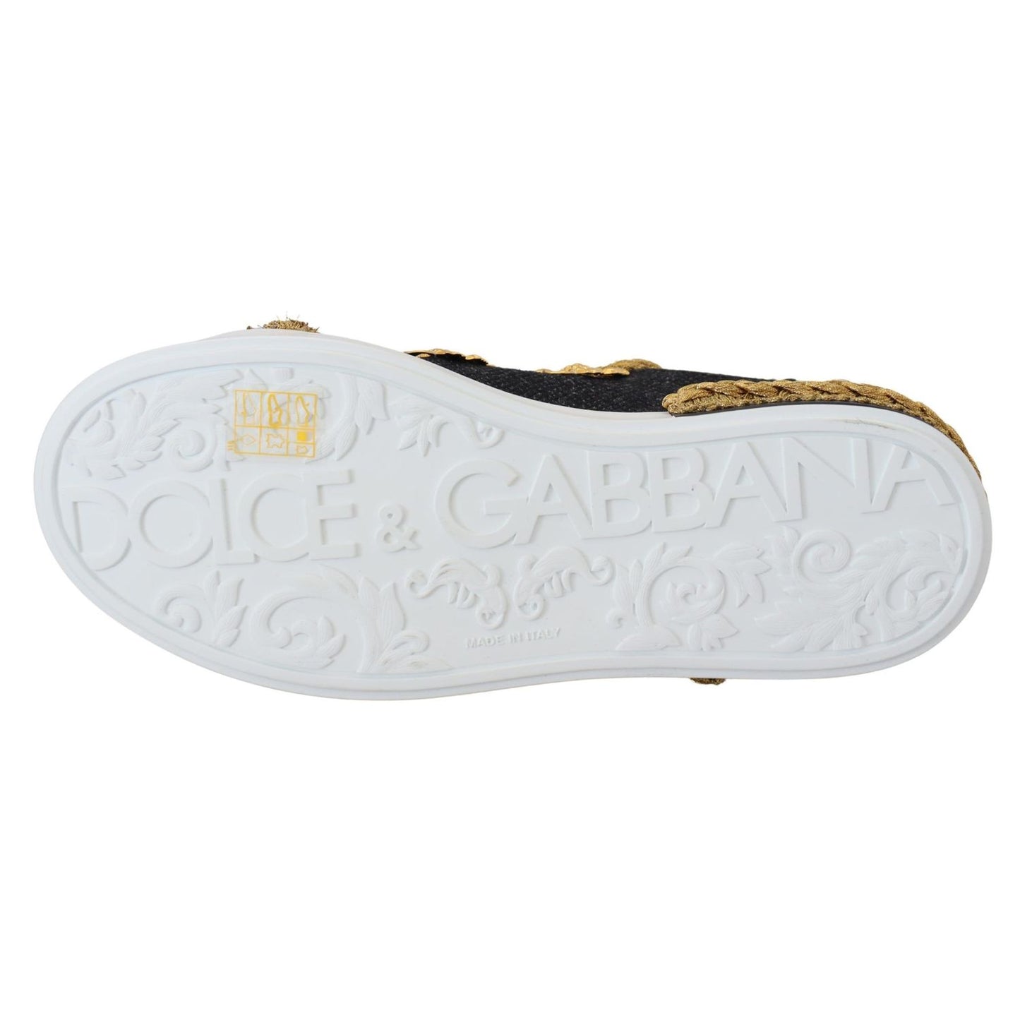 Dolce & Gabbana Black Gold Baroque Portofino Leather Sneakers Shoes