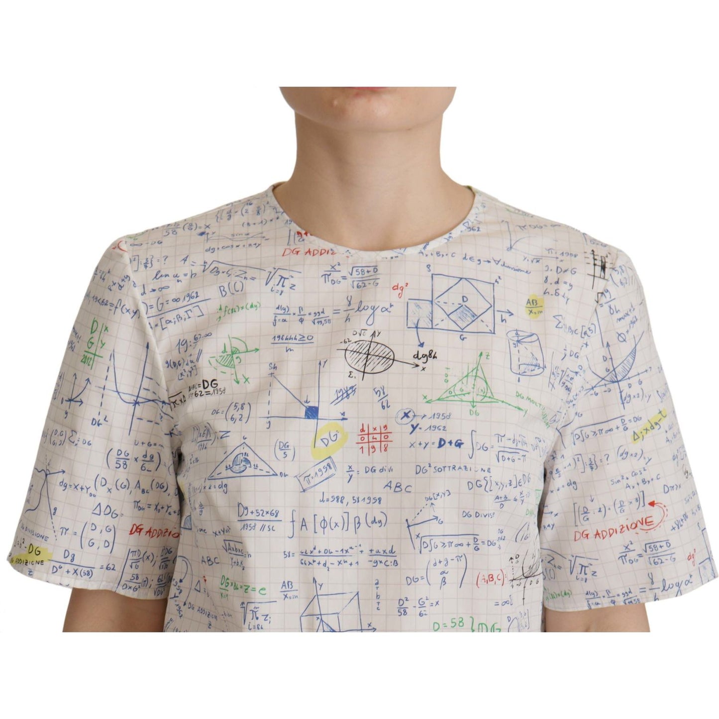 Dolce & Gabbana White Cotton Algebra Print Short Sleeves Top Dolce & Gabbana