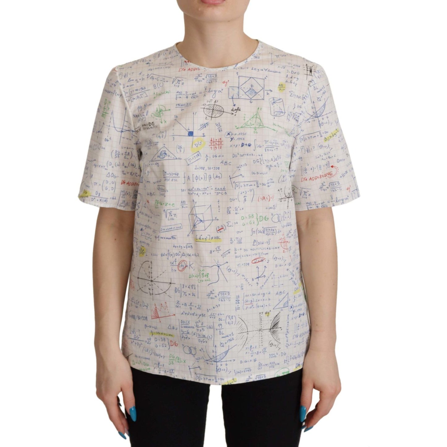 Dolce & Gabbana White Cotton Algebra Print Short Sleeves Top Dolce & Gabbana