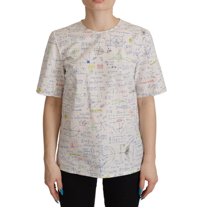 Dolce & Gabbana White Cotton Algebra Print Short Sleeves Top Dolce & Gabbana