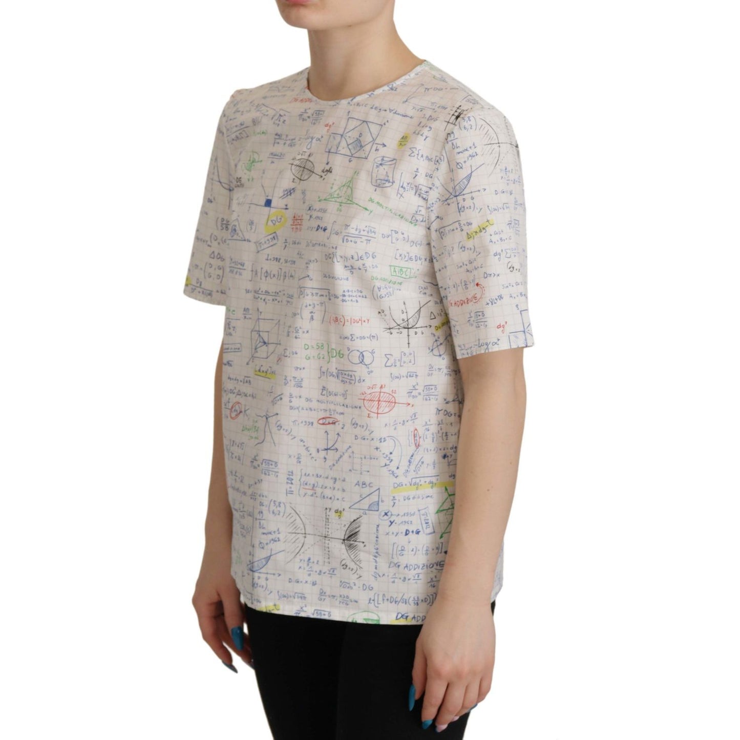 Dolce & Gabbana White Cotton Algebra Print Short Sleeves Top Dolce & Gabbana