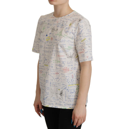 Dolce & Gabbana White Cotton Algebra Print Short Sleeves Top Dolce & Gabbana