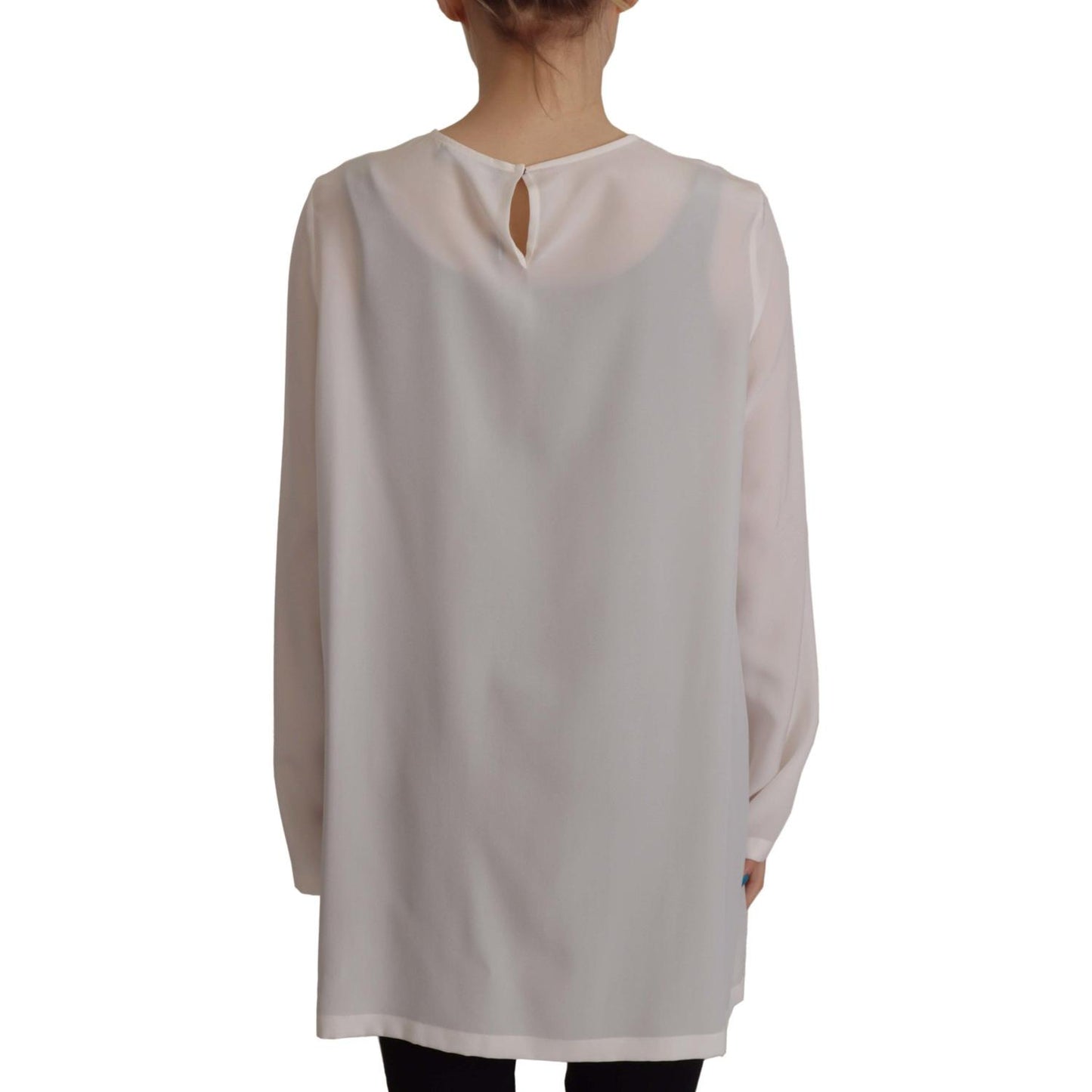 Dolce & Gabbana White Silk DG Logo Embroidered Long Sleeves Blouse Dolce & Gabbana