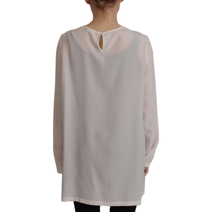 Dolce & Gabbana White Silk DG Logo Embroidered Long Sleeves Blouse Dolce & Gabbana