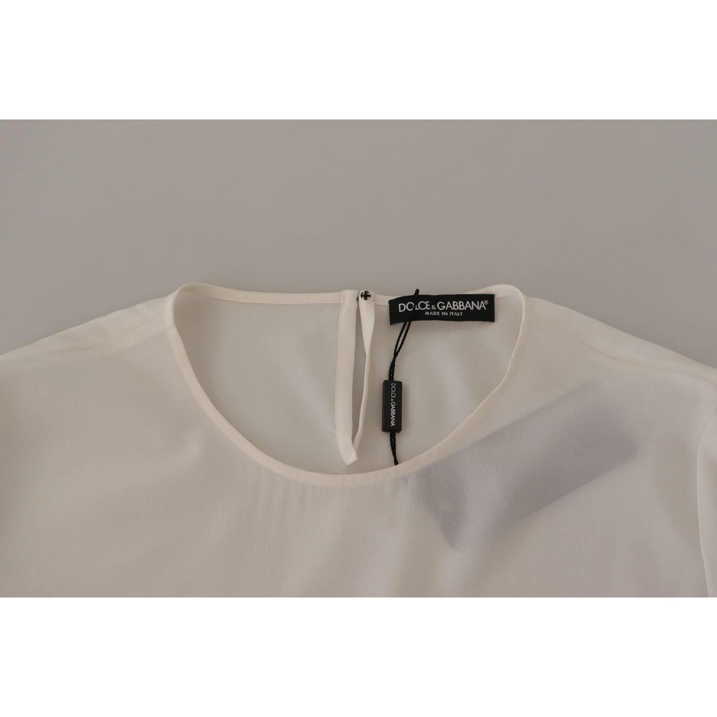 Dolce & Gabbana White Silk DG Logo Embroidered Long Sleeves Blouse Dolce & Gabbana