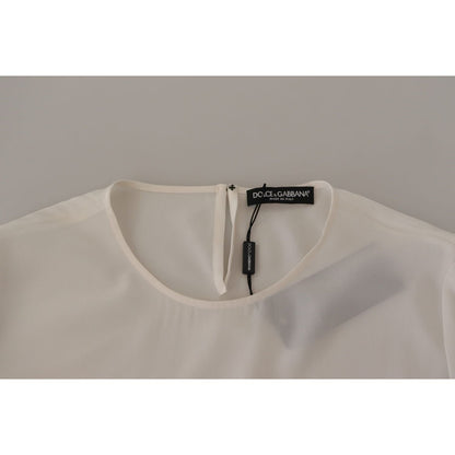 Dolce & Gabbana White Silk DG Logo Embroidered Long Sleeves Blouse Dolce & Gabbana