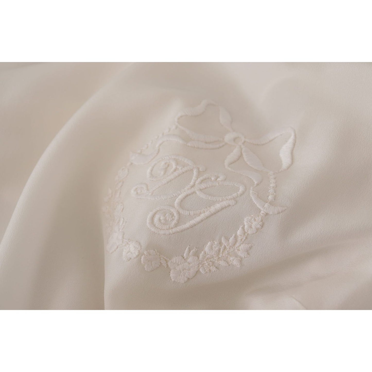 Dolce & Gabbana White Silk DG Logo Embroidered Long Sleeves Blouse Dolce & Gabbana