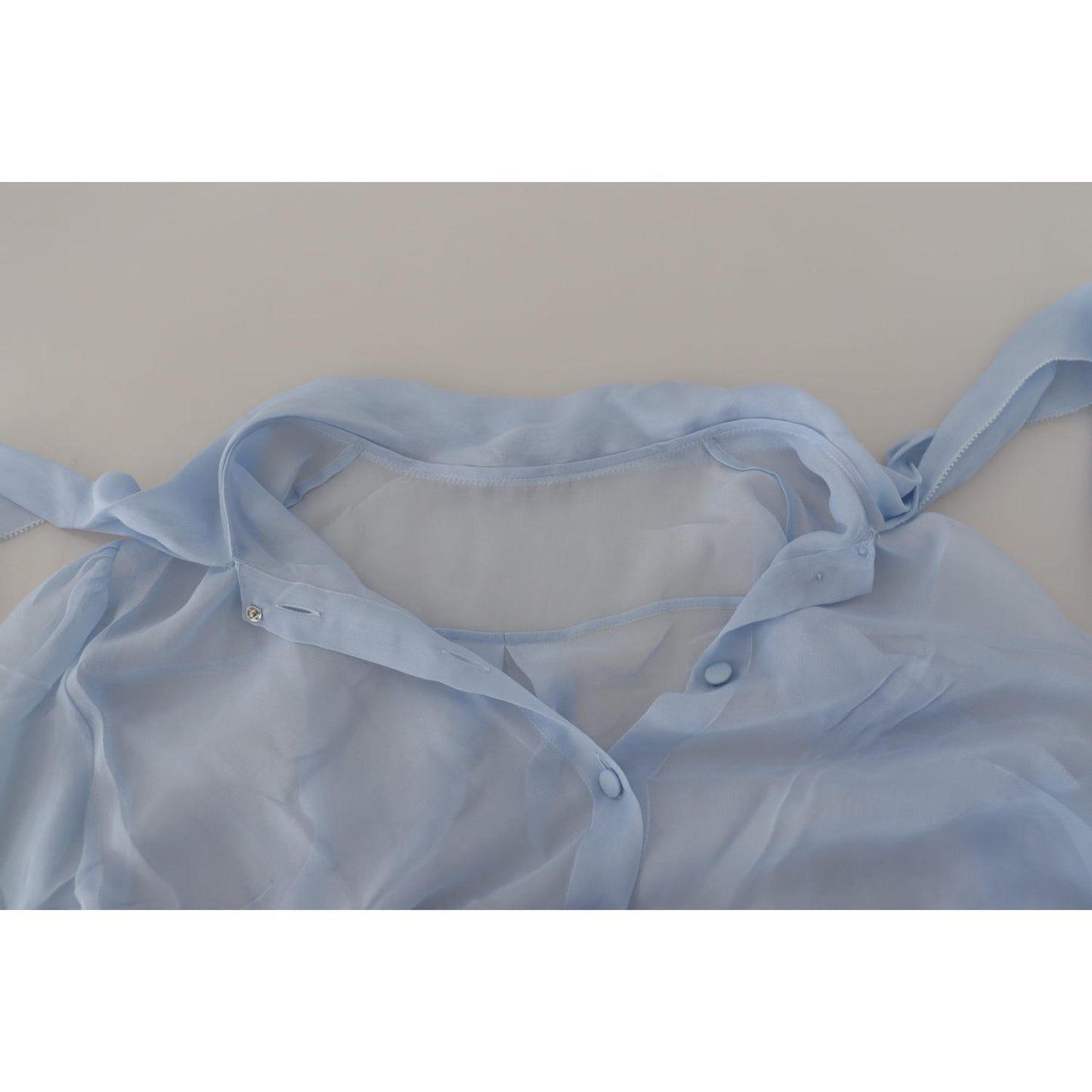Dolce & Gabbana Light Blue Silk Ascot Collar Long Sleeves Top Dolce & Gabbana