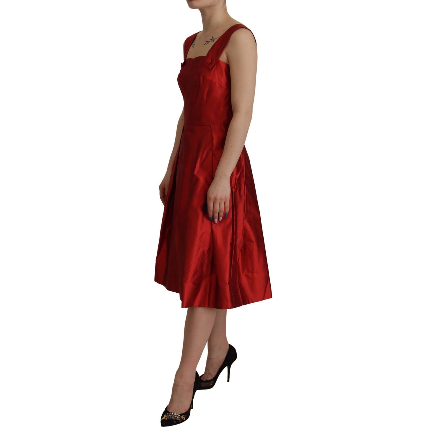 Dolce & Gabbana Red A-line Pleated Satin Silk Dress Dolce & Gabbana