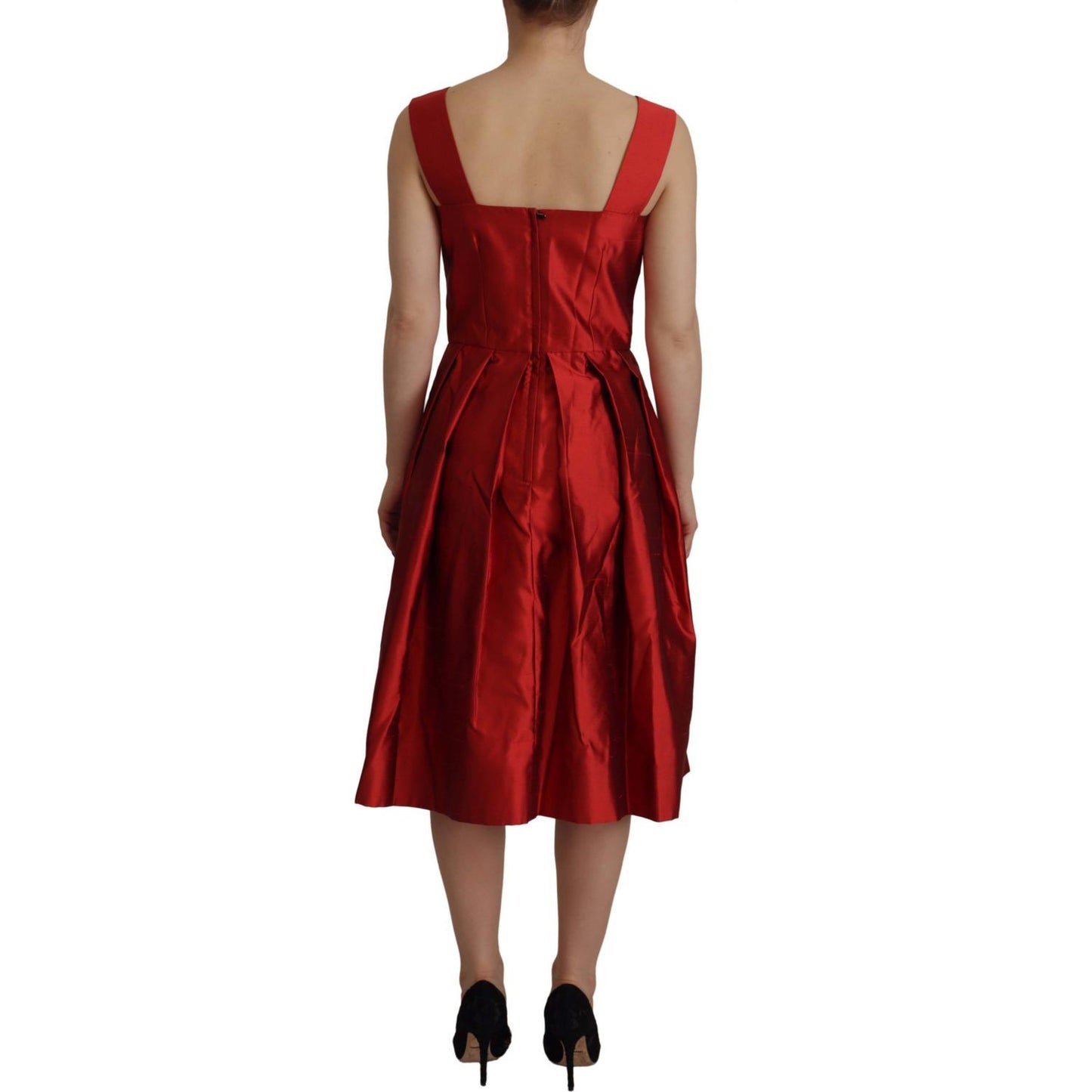 Dolce & Gabbana Red A-line Pleated Satin Silk Dress Dolce & Gabbana