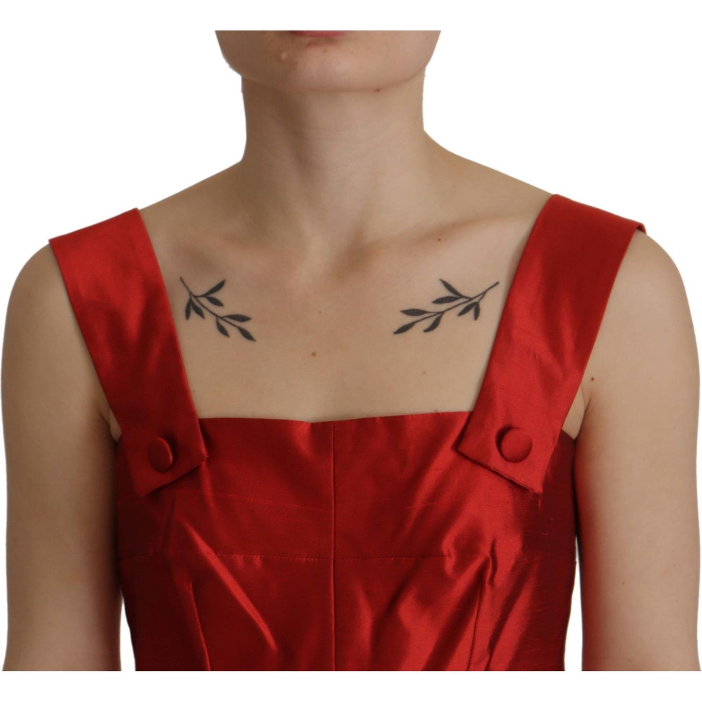 Dolce & Gabbana Red A-line Pleated Satin Silk Dress Dolce & Gabbana