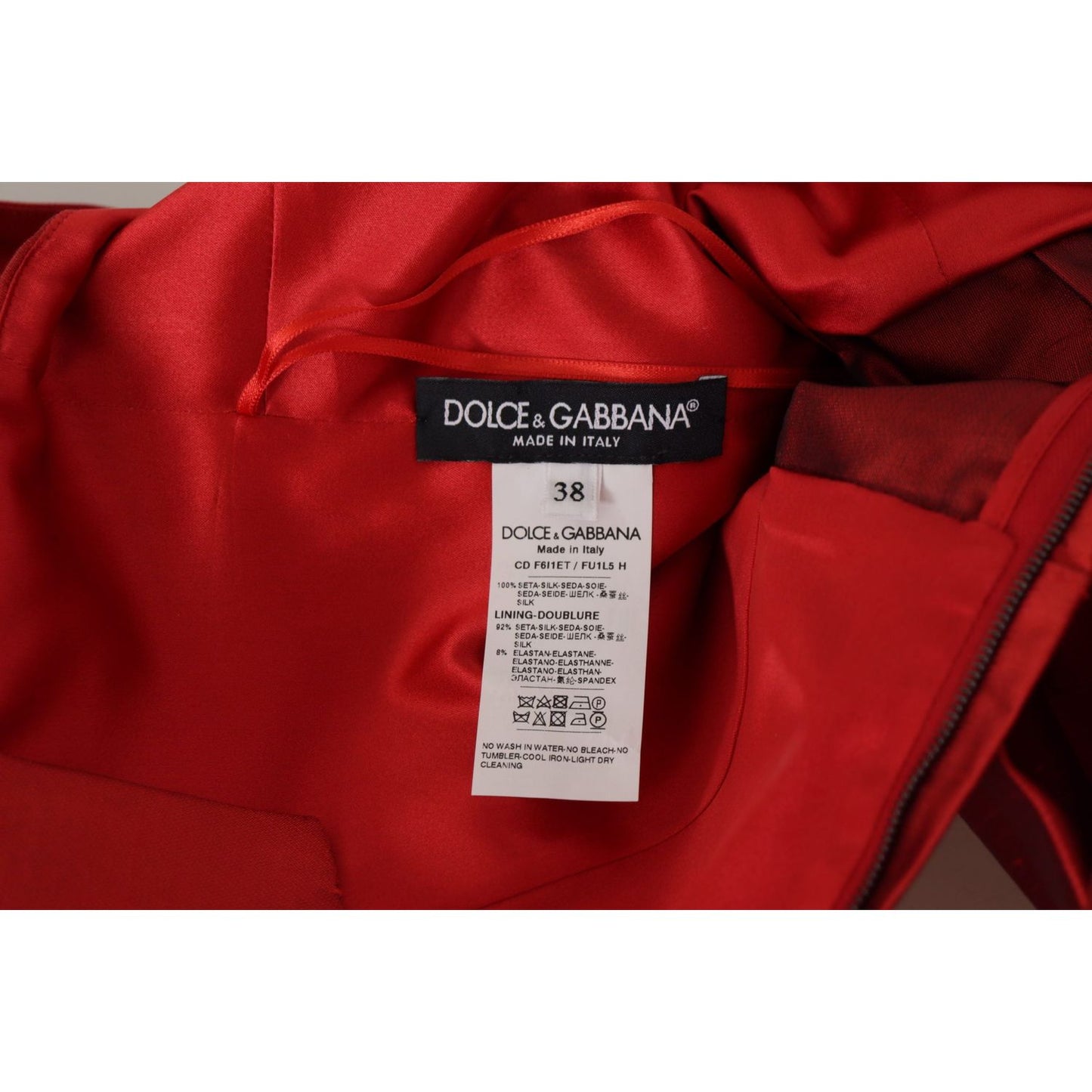 Dolce & Gabbana Red A-line Pleated Satin Silk Dress Dolce & Gabbana