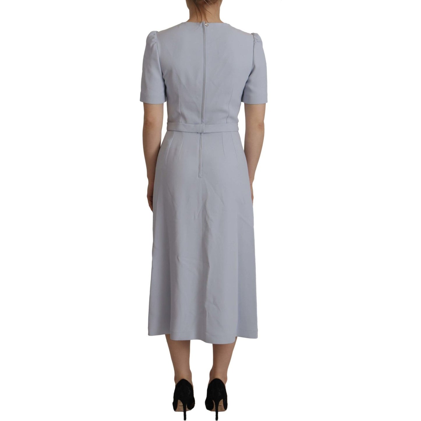 Dolce & Gabbana Blue Floral Applique Midi Viscose Dress Dolce & Gabbana