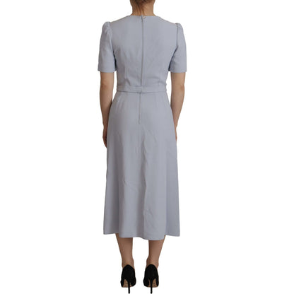 Dolce & Gabbana Blue Floral Applique Midi Viscose Dress Dolce & Gabbana