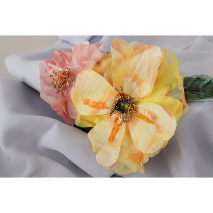 Dolce & Gabbana Blue Floral Applique Midi Viscose Dress Dolce & Gabbana