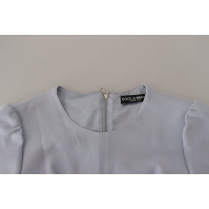 Dolce & Gabbana Blue Floral Applique Midi Viscose Dress Dolce & Gabbana