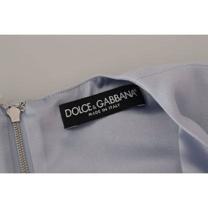 Dolce & Gabbana Blue Floral Applique Midi Viscose Dress Dolce & Gabbana