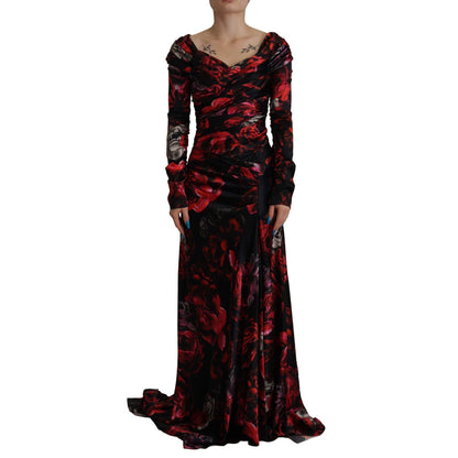 Dolce & Gabbana Black Floral Roses A-Line Sheath Gown Dress Dolce & Gabbana