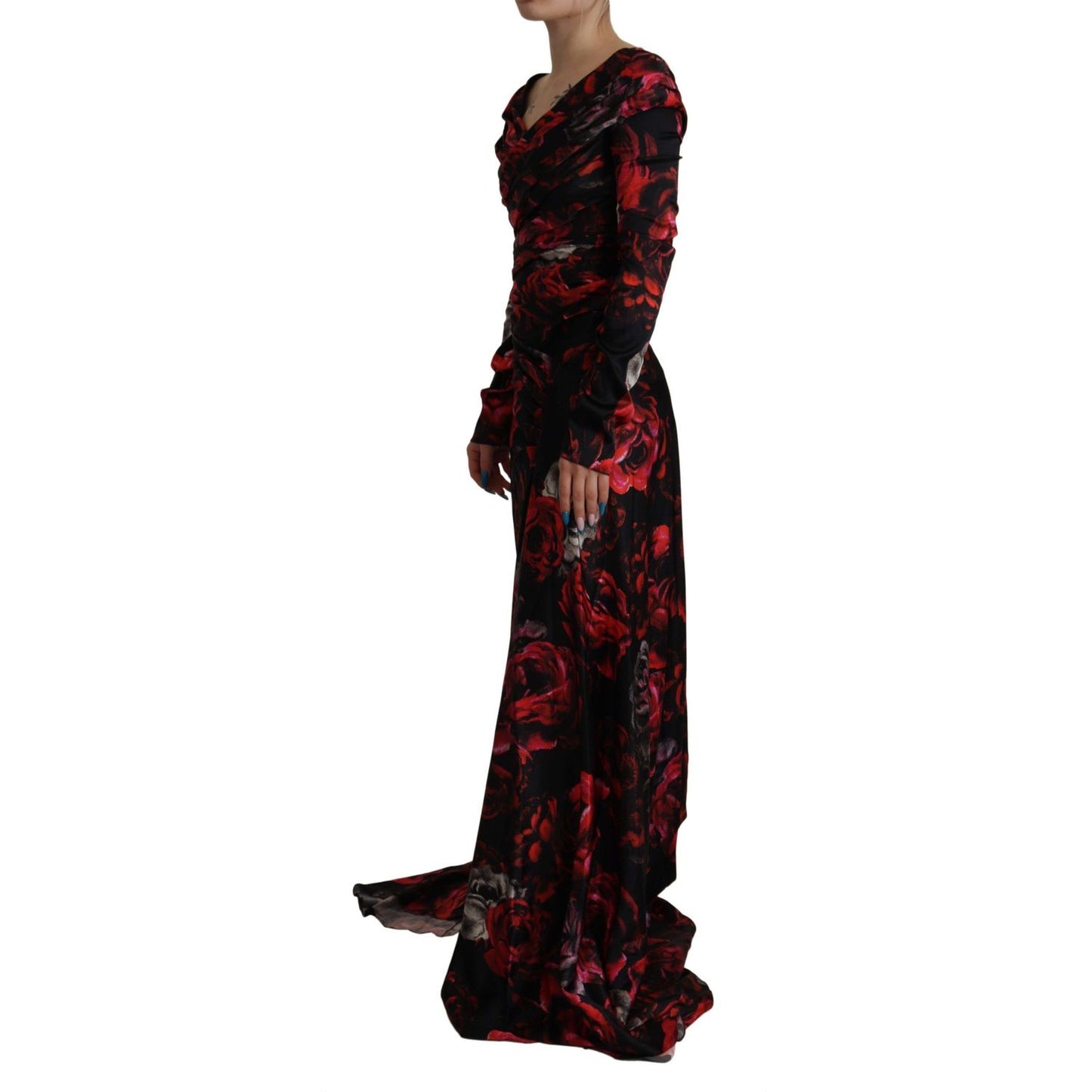 Dolce & Gabbana Black Floral Roses A-Line Sheath Gown Dress Dolce & Gabbana