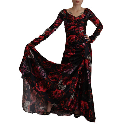 Dolce & Gabbana Black Floral Roses A-Line Sheath Gown Dress Dolce & Gabbana