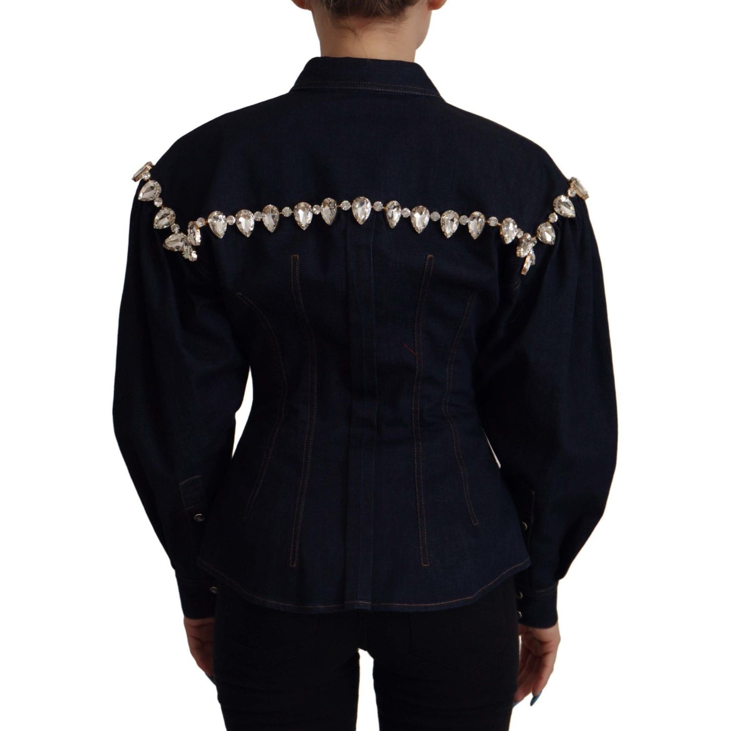 Dolce & Gabbana Blue Denim Crystal Embellish Cotton Jacket Dolce & Gabbana