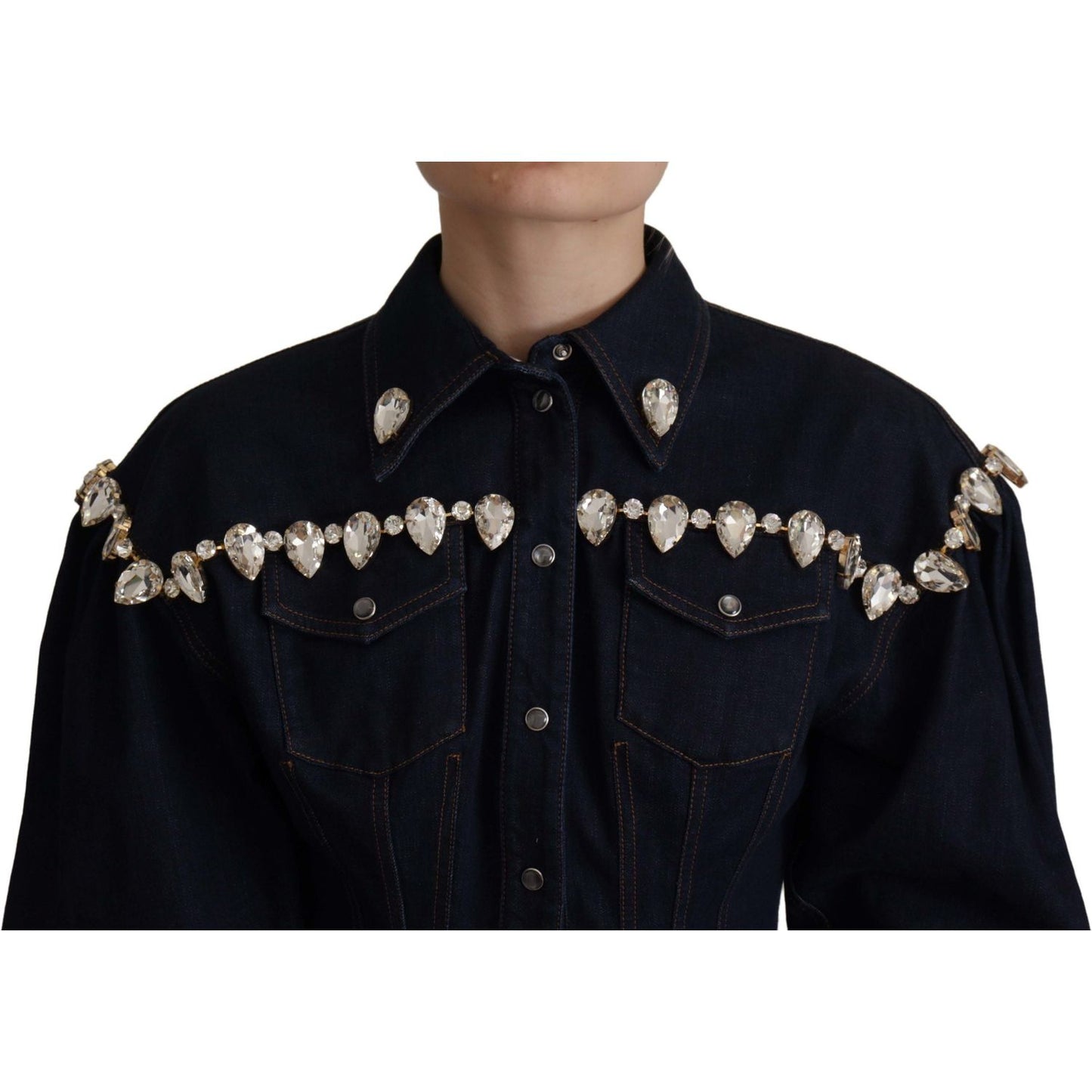Dolce & Gabbana Blue Denim Crystal Embellish Cotton Jacket Dolce & Gabbana