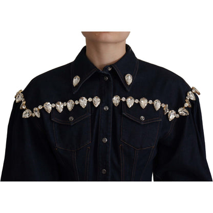Dolce & Gabbana Blue Denim Crystal Embellish Cotton Jacket Dolce & Gabbana