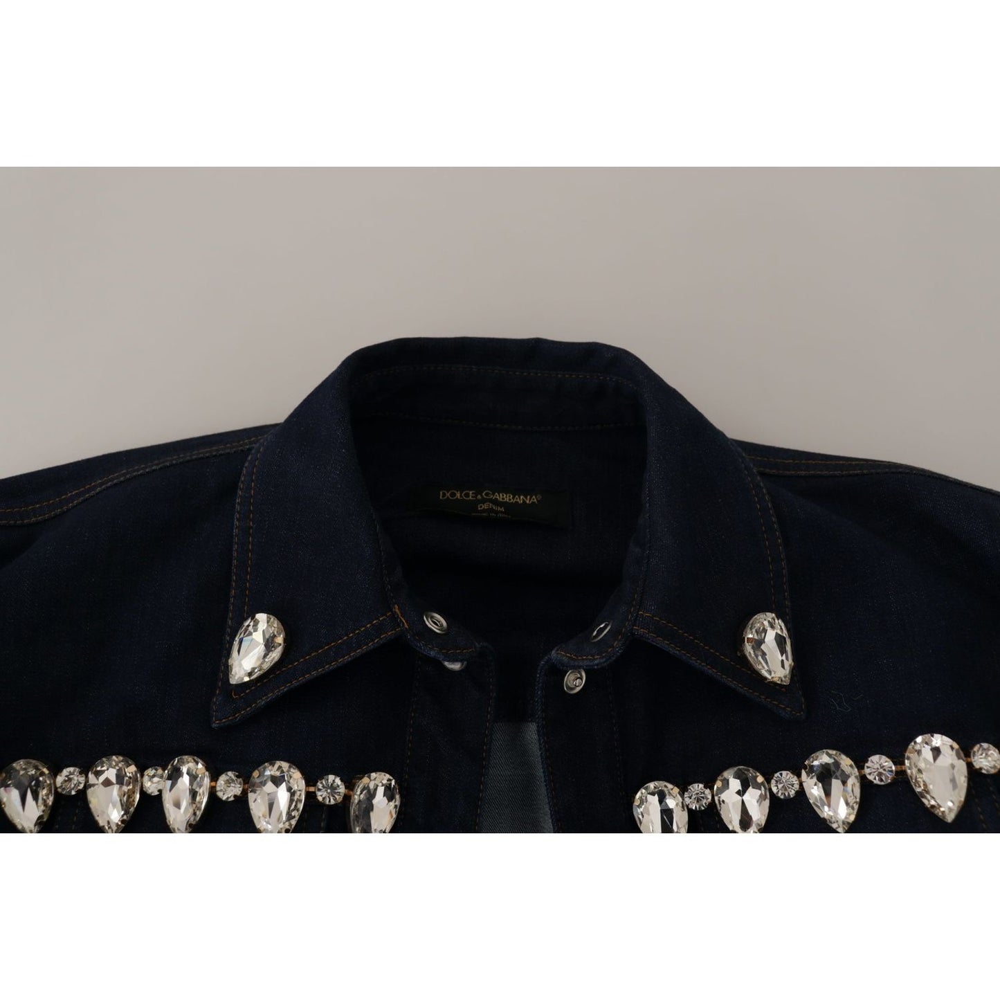 Dolce & Gabbana Blue Denim Crystal Embellish Cotton Jacket Dolce & Gabbana