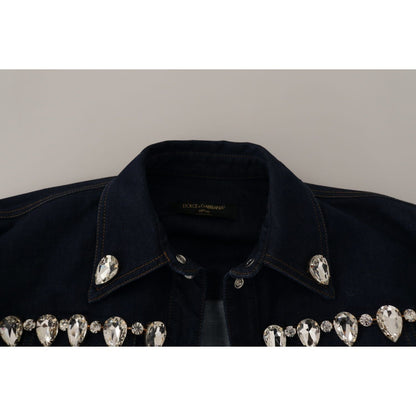 Dolce & Gabbana Blue Denim Crystal Embellish Cotton Jacket Dolce & Gabbana