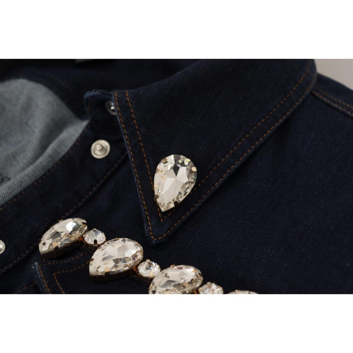 Dolce & Gabbana Blue Denim Crystal Embellish Cotton Jacket Dolce & Gabbana