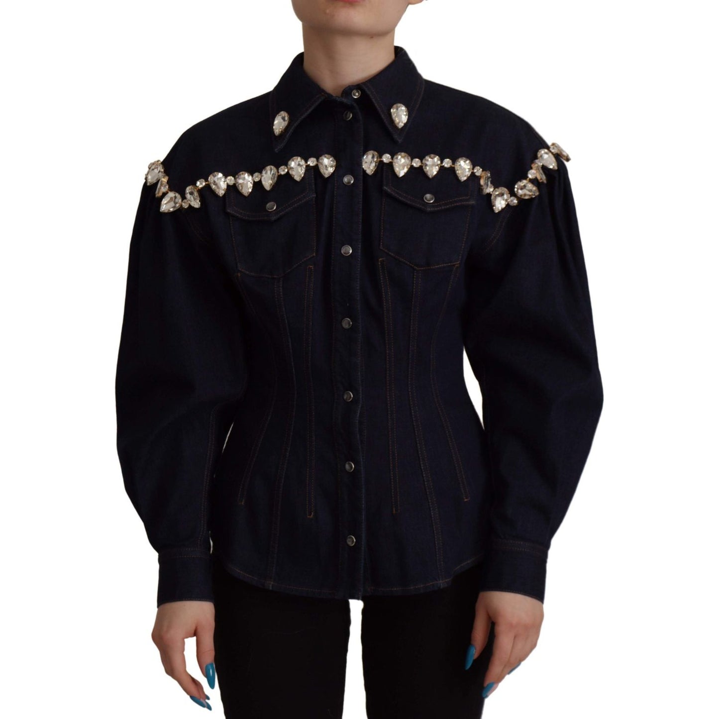 Dolce & Gabbana Blue Denim Crystal Embellish Cotton Jacket Dolce & Gabbana