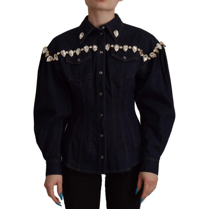 Dolce & Gabbana Blue Denim Crystal Embellish Cotton Jacket Dolce & Gabbana
