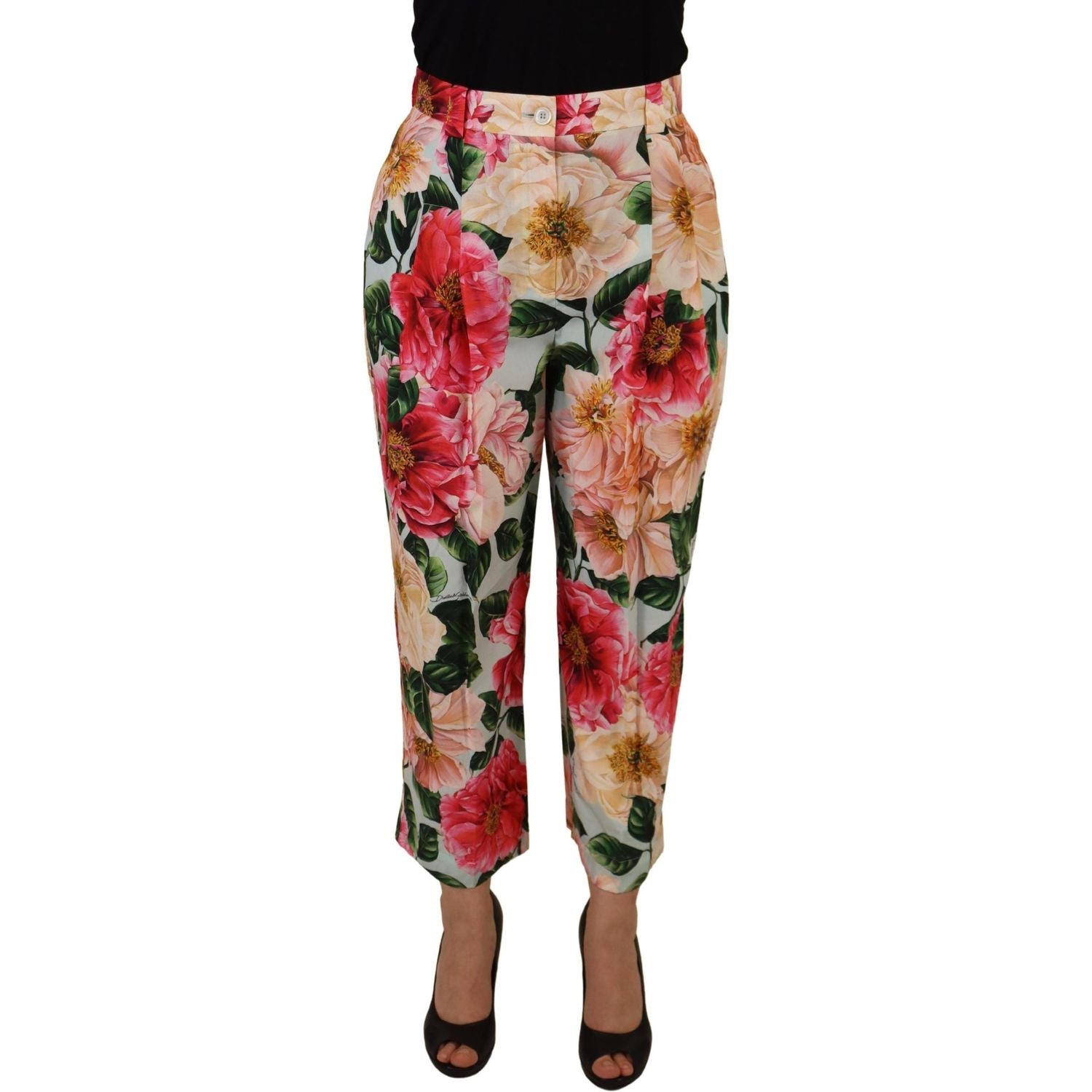 Dolce & Gabbana Multicolor Flora Printed High Waist Cropped Trouser Pants