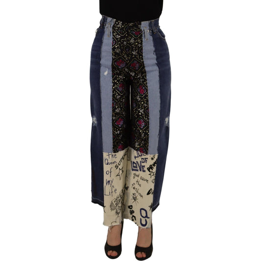 Dolce & Gabbana Multicolor Patchwork DG Fashion Wide Leg Denim Pant Dolce & Gabbana